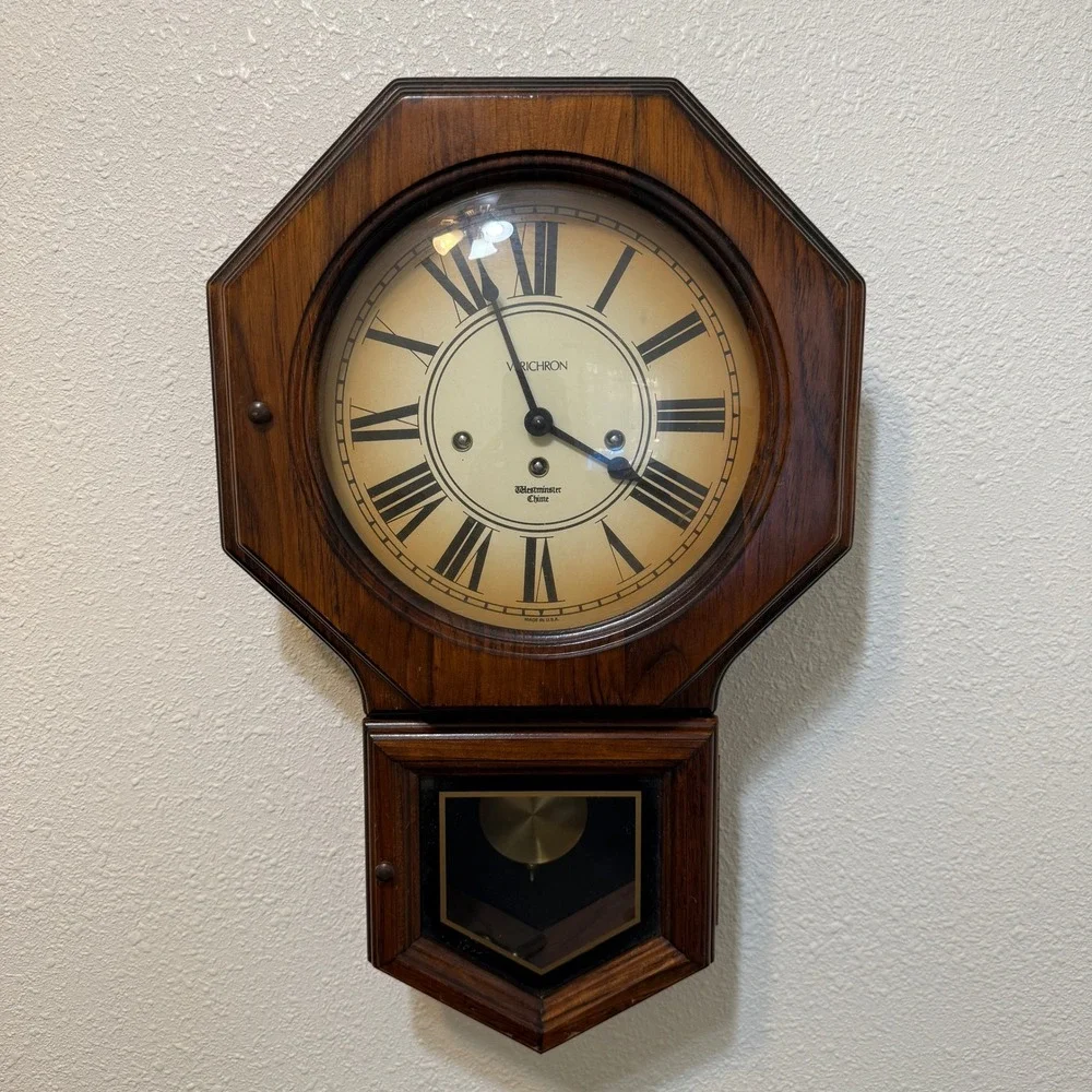 Verichron Westminster Chime Wood Wall Clock Schoolhouse Regulator 182121 382